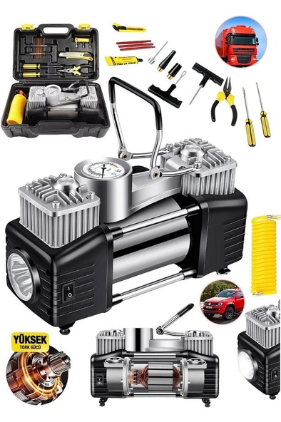 Pro Seri Çelik Gövde Çift Pistonlu 12 V 150 Psi Dakikada 85 Lt Araç Araba Lastik Bot Şişirme ürün görseli