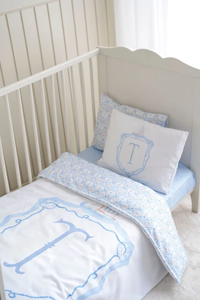 NOU Harf Serisi T Harfi Park Yatak Nevresim Seti ( 80 x120) - Noble Serie Mavi