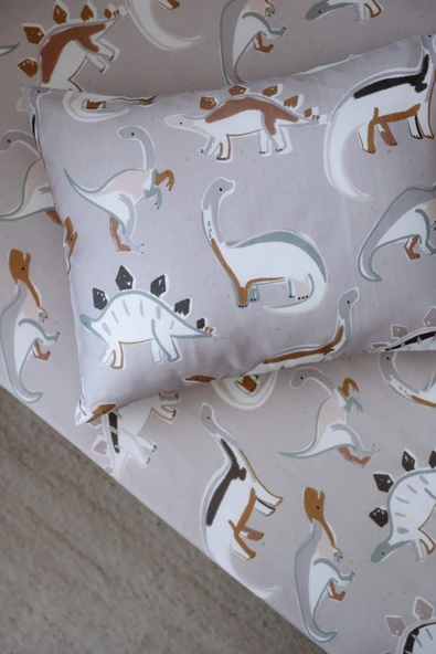 NOU Dinozor Organik Bebek Lastikli Çarşaf Seti (60x120+15) - Dinosaur - 4