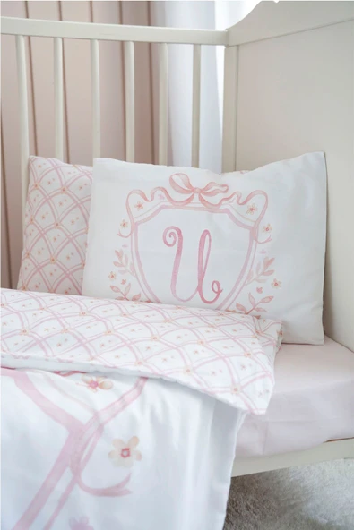 NOU Harf Serisi U Harfi Park Yatak Nevresim Seti ( 80 x120) - Noble Serie Pembe - Resim 4