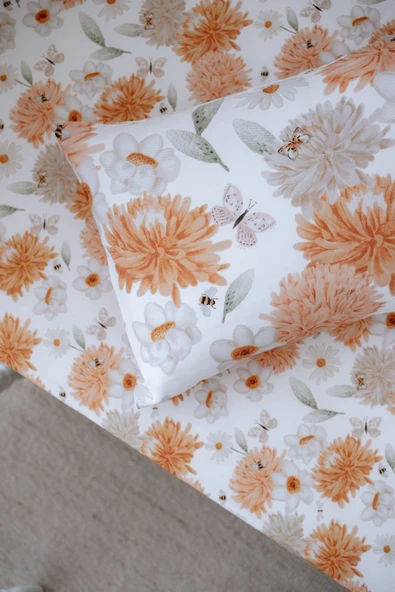 NOU Büyük Çiçekli Organik Bebek Lastikli Çarşaf Seti (60x120+15)  - Flower Party - 2