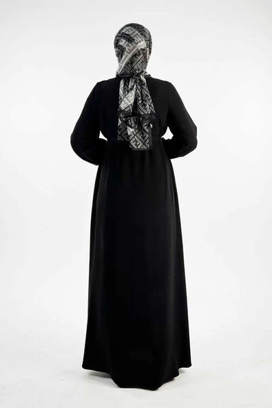 Birit Detaylı Düğmeli Ferace 6043 Siyah - Resim 2