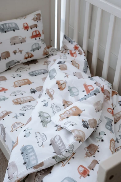 NOU Arabalar  Organik Çarşaflı Bebek Nevresim Seti (100X150 - 35x45 - 60x120) - Cars - 3