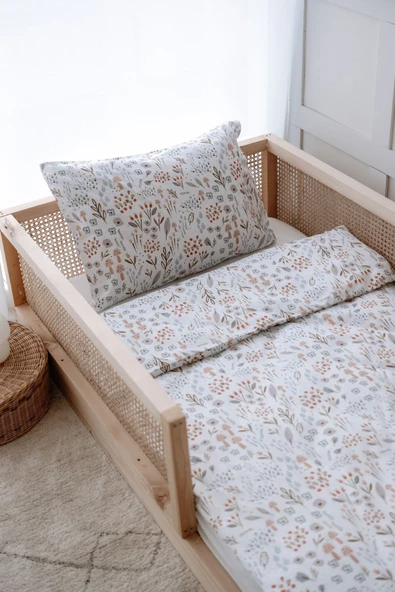 NOU Minimal Çiçekli Organik Montessori Nevresim Seti (100x200) - Woodland Floral
