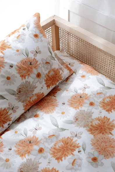 NOU Büyük Çiçekli Organik Montessori Nevresim Seti (100x200) - Flower Party - 2