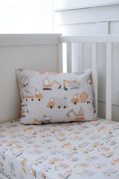 NOU İş Makinalı Organik Bebek Lastikli Çarşaf Seti (60x120+15) - Truck Attack - 3