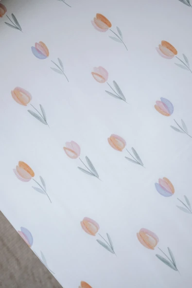 NOU Renkli Laleli Organik Bebek Lastikli Çarşaf Seti (80X140+15) - Spring Tulip - 4