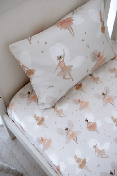 NOU Balerin Periler  Organik Bebek Lastikli Çarşaf Seti (60x120+15) - Fairy Garden