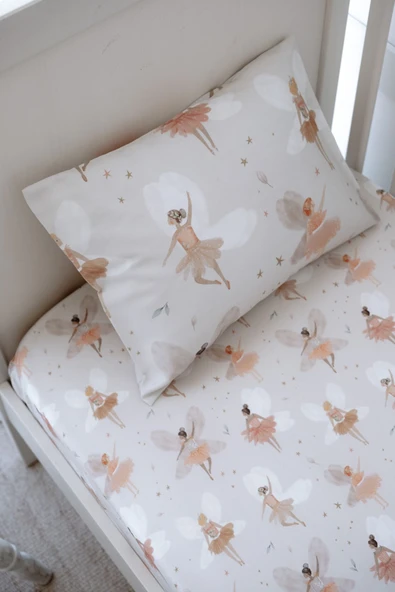 NOU Balerin Periler Organik Bebek Lastikli Çarşaf Seti (55x95+15) - Fairy Garden