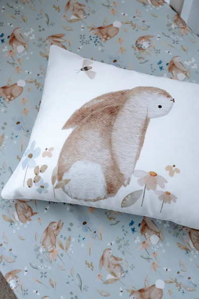 NOU Tavşanlı  Bebek Lastikli Çarşaf Seti (55x95+15) - Rabbit Garden - 3