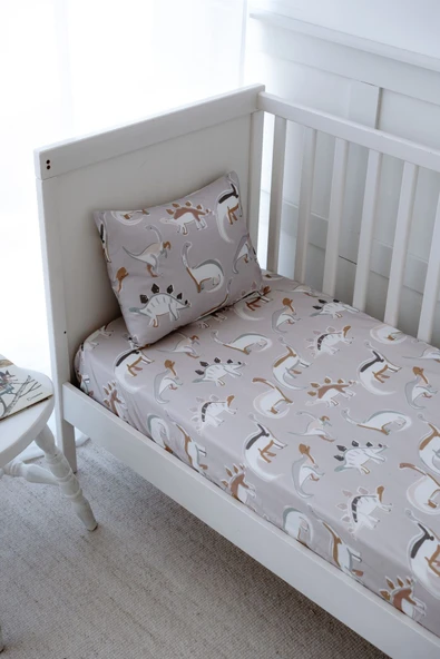 NOU Dinozorlu Organik Bebek Lastikli Çarşaf Seti (80X140+15) - Dinosaurs - 2