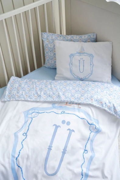 NOU Harf Serisi Ü Harfi Park Yatak Nevresim Seti ( 80 x120) - Noble Serie Mavi - 2