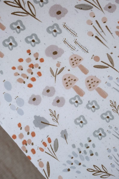 NOU Minimal Çiçekli Organik Bebek Lastikli Çarşaf Seti (80X160+15) - Woodland Floral - 3