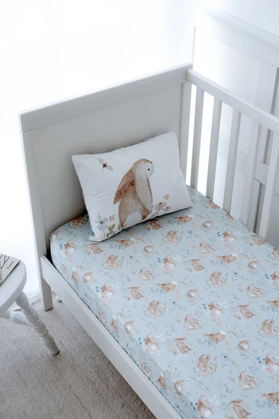 NOU Tavşanlı  Bebek Lastikli Çarşaf Seti (80X160+15) - Rabbit Garden - 2