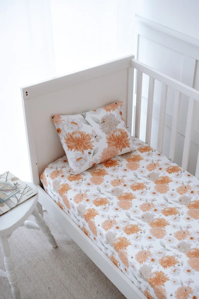 NOU Büyük Çiçekli Organik Bebek Lastikli Çarşaf Seti (70X130+15)  Çok Renkli