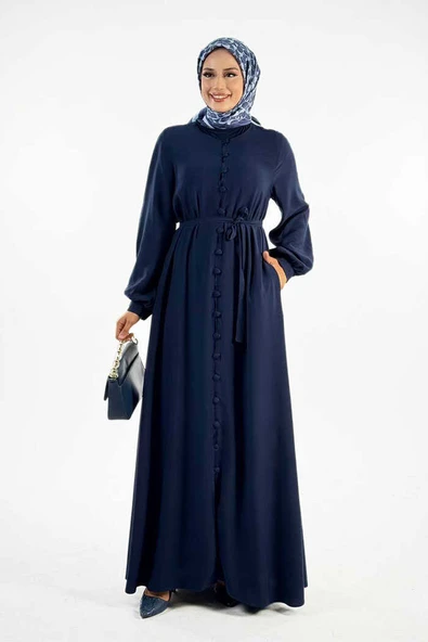 Birit Detaylı Düğmeli Ferace 6043 Lacivert ürün görseli