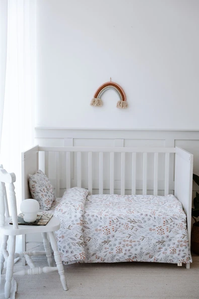 NOU Minimal Çiçekli Organik Park Yatak Nevresim Takımı (80X120) - Woodland Floral - 3