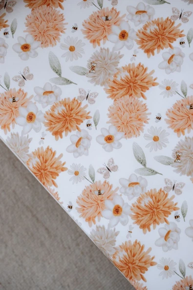NOU Büyük Çiçekli Organik Bebek Lastikli Çarşaf Seti (60x120+15)  - Flower Party - 3