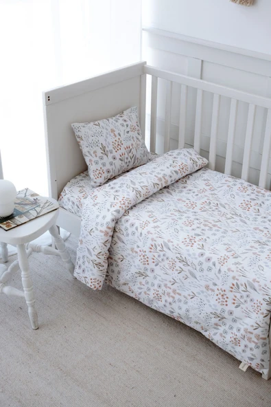 NOU Minimal Çiçekli Organik Park Yatak Nevresim Takımı (80X120) - Woodland Floral - 2