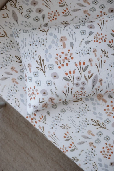 NOU Minimal Çiçekli Organik Bebek Lastikli Çarşaf Seti (80X160+15) - Woodland Floral - 2