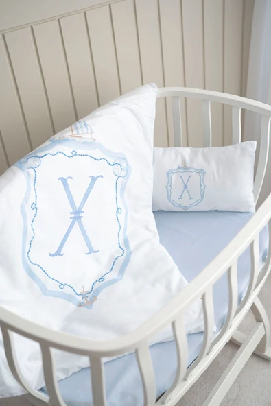 NOU Harf Serisi X Harfi Anne Yanı Nevresim Takımı ( 60x100) - Noble Serie - MAVİ - 4