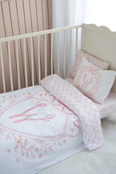 NOU Harf Serisi W Harfi Park Yatak Nevresim Seti ( 80 x120) - Noble Serie Pembe ürün görseli 1