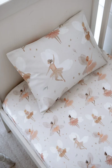 NOU Balerin Periler Organik Bebek Lastikli Çarşaf Seti (80X160+15) - Fairy Garden