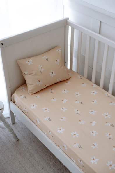 NOU Nergis Bahçesi Organik Tek Kişilik Lastikli Çarşaf Seti (100X200 20) - Spiring Daffodil