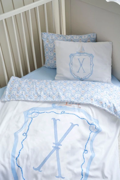 NOU Harf Serisi X Harfi Park Yatak Nevresim Seti ( 80 x120) - Noble Serie - MAVİ