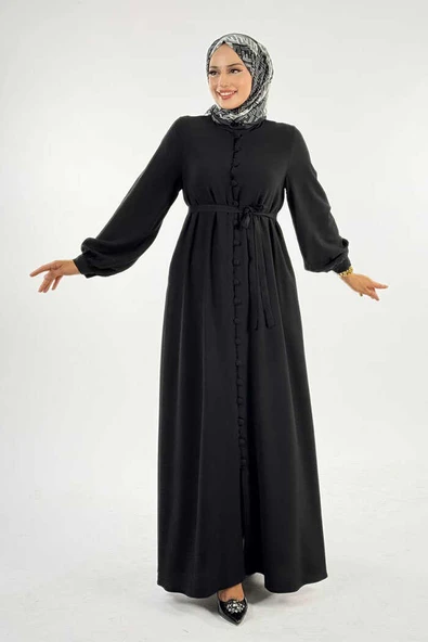 Birit Detaylı Düğmeli Ferace 6043 Siyah ürün görseli