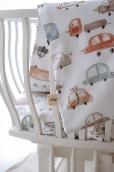 NOU Renkli Araçlı Organik Anne Yanı Nevresim Takımı (60X100) - Cars - Resim 3