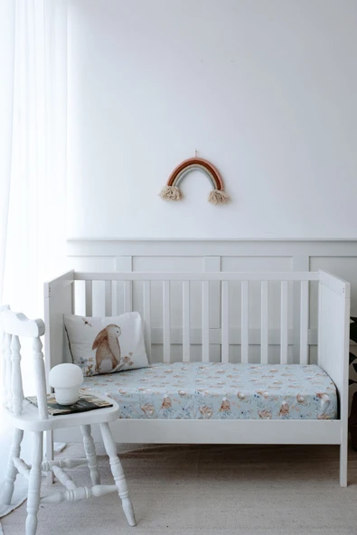 NOU Tavşanlı  Bebek Lastikli Çarşaf Seti (80X160+15) - Rabbit Garden - 6