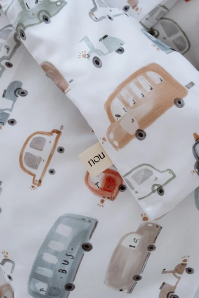 NOU Renkli Araçlı Organik Bebek Nevresim Takımı (100X150) - Vehicle Attack - 5