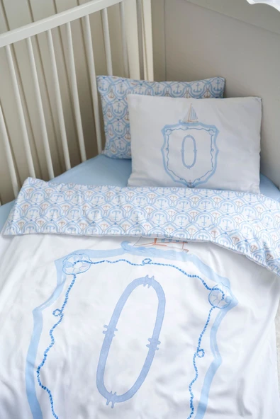 NOU Harf Serisi O Harfi Park Yatak Nevresim Seti ( 80 x120) - Noble Serie Mavi - 2