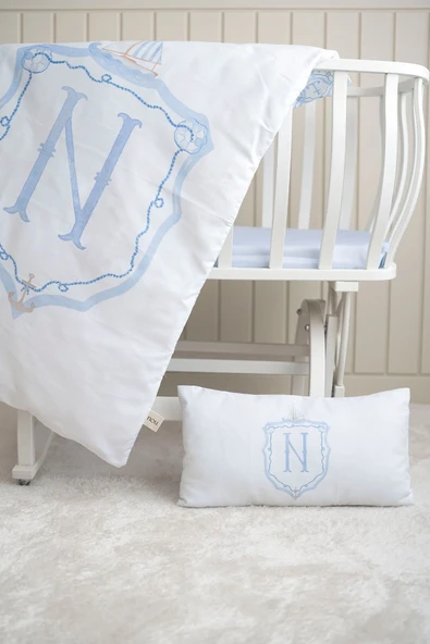 NOU Harf Serisi N Harfi Anne Yanı Nevresim Takımı ( 60x100) - Noble Serie - MAVİ - Resim 5