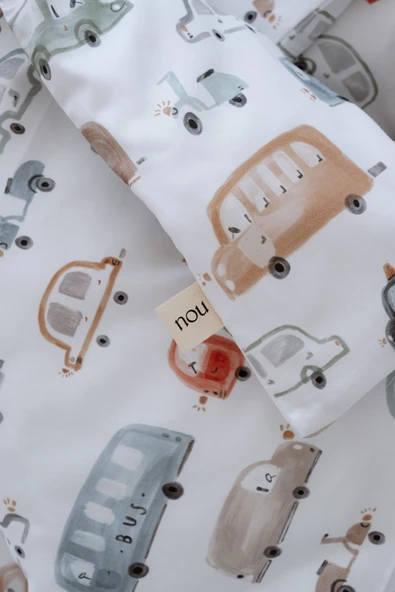 NOU Arabalar  Organik Çarşaflı Bebek Nevresim Seti (100X150 - 35x45 - 60x120) - Cars - 7