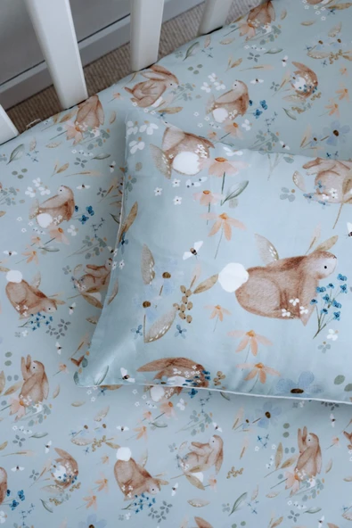 NOU Tavşanlı  Bebek Lastikli Çarşaf Seti (80X160+15) - Rabbit Garden - 4