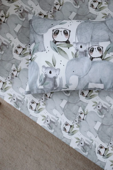 NOU Hayvanlı Organik Bebek Lastikli Çarşaf Seti (55x95+15) - Forest Gang - 3