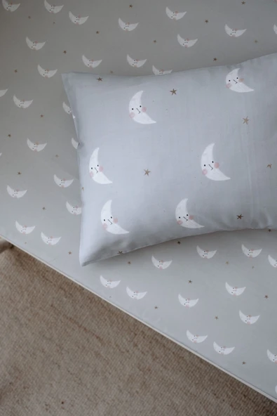 NOU Minik Aylı Organik Bebek Lastikli Çarşaf Seti (60x120+15)  - Mini Moons - 2