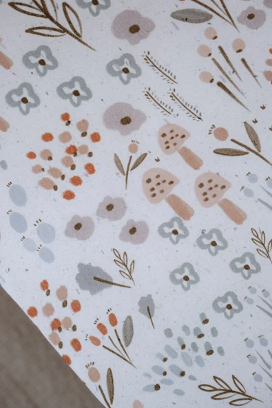 NOU Minimal Çiçekli Organik Bebek Lastikli Çarşaf Seti (60x120+15)  - Woodland Floral - 4