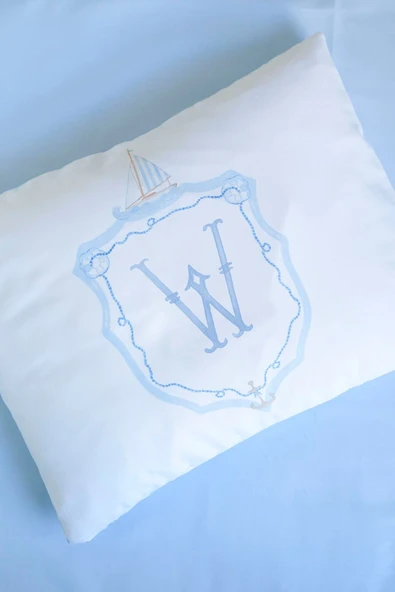 NOU Harf Serisi W Harfi Park Yatak Nevresim Seti ( 80 x120) - Noble Serie Mavi - Resim 4