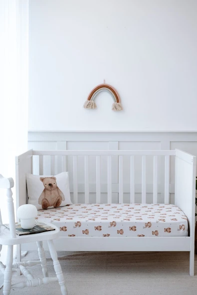 NOU Pofuduk Ayılı  Bebek Lastikli Çarşaf Seti (80X160+15) - Fluffy Bear - 4