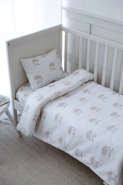 NOU Yağmur Bulutlu Organik Park Yatak Nevresim Takımı (80X120) - Rain Clouds