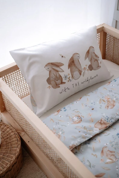 NOU Tavşanlı  Montessori Nevresim Seti (100x200) - Rabbit Garden - 1
