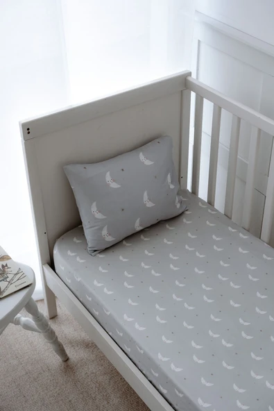 NOU Minik Aylı Organik Bebek Lastikli Çarşaf Seti (80X160+15) - Mini Moons - 1
