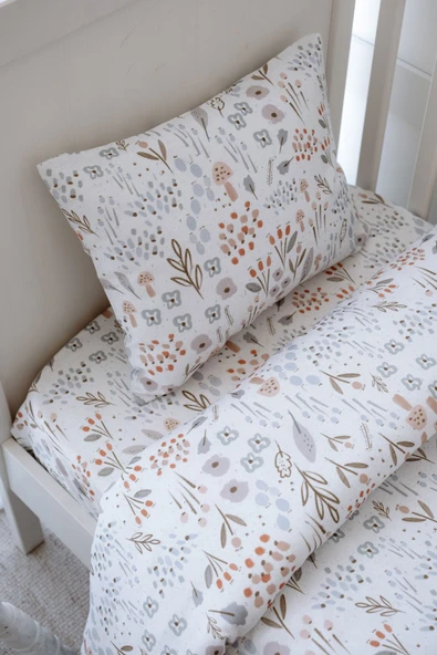 NOU Minimal Çiçekli Organik Park Yatak Nevresim Takımı (80X120) - Woodland Floral - 4