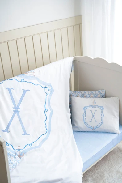 NOU Harf Serisi X Harfi Bebek BoyNevresim Seti ( 100X150) - Noble Serie - MAVİ - 2