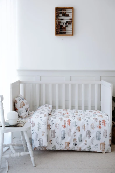 NOU Renkli Araçlı Organik Bebek Nevresim Takımı (100X150) - Vehicle Attack - 2