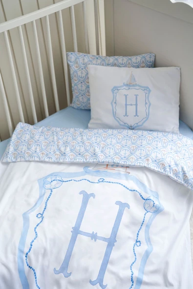 NOU Harf Serisi H Harfi Park Yatak Nevresim Seti ( 80 x120) - Noble Serie Mavi - Resim 2