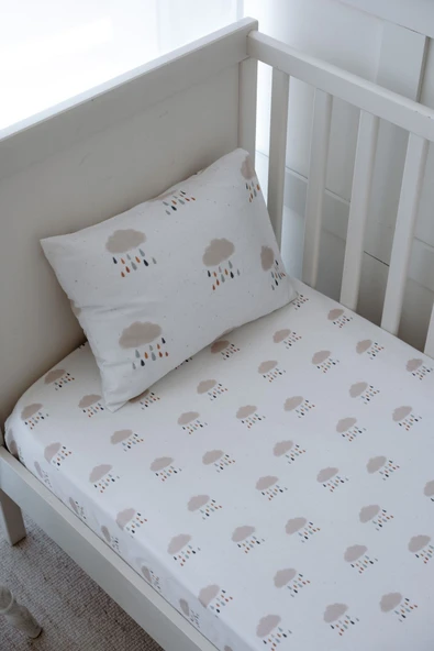 NOU Yağmur Bulutlu Organik Bebek Lastikli Çarşaf Seti  80X140+15 Rain Clouds - 2